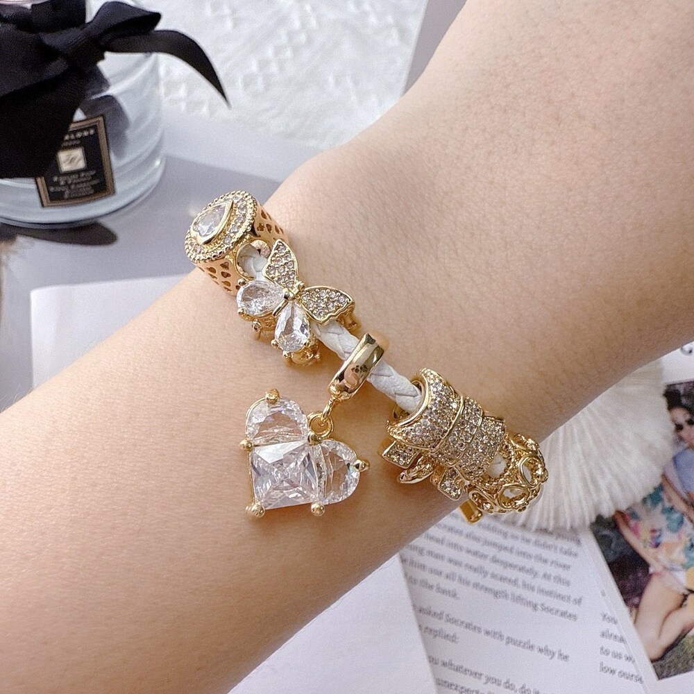 Pandora White Braided Gold Charm Bracelet - Picture 7 of 8